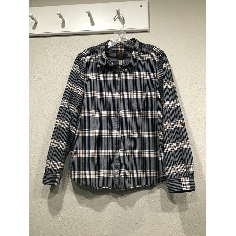 Pendleton Womens Cotton Plaid Button Up Shirt L Preppy Heritage Cabincore Casual